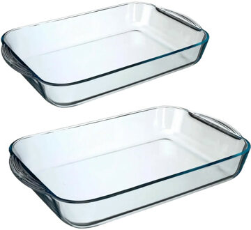 Ovenschalen set rechthoek - Glas - 40 x 25 cm/34 x 19 cm - Ovenschalen Transparant