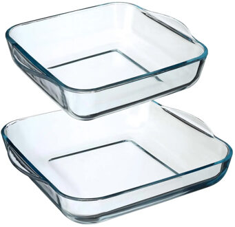 Ovenschalen set vierkant - Glas - 22 x 22 cm/29 x 29 cm - Ovenschalen Transparant