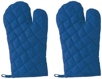 Ovenwant - 2x - blauw - katoen - volwassenen - ovenhandschoen
