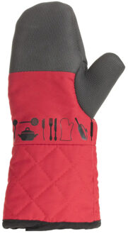 Ovenwant en BBQ handschoen - rood - katoen met siliconen