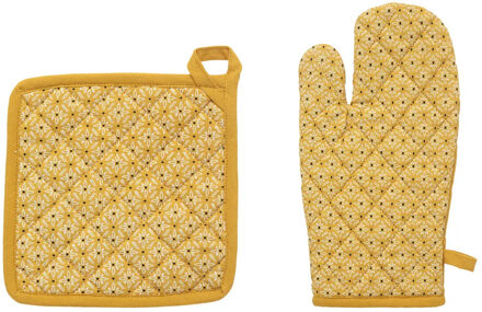Ovenwant set met pannenlap - geel - katoen - 20 x 32 cm