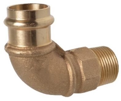 Overgangshoek van rood messing 90°, blank, 28 mm x 1"ET, 1 socket, (P4092g) - 988622655