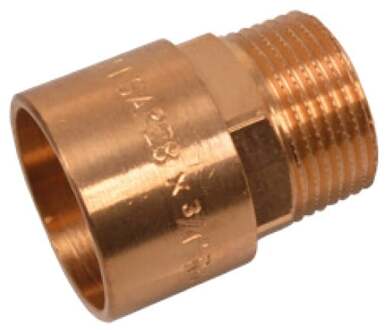 Overgangsnippel van rood messing, blank, 18 mm x 1/2"ET, 1 socket (4243g) - 989083055