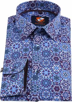 Overhemd Blauw Paars Dessin - 40
