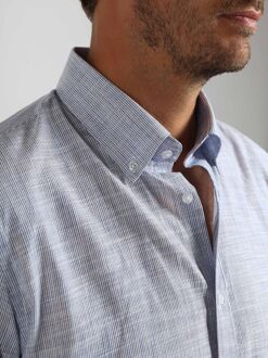 Overhemd Cotton Slub Streep Blauw - XL,XXL