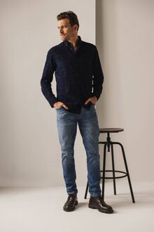 Overhemd Fine Corduroy Ruit Navy Donkerblauw - XL