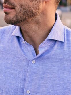 Overhemd Linnen Mid Blue Lichtblauw - 38,39,40,41,42,43