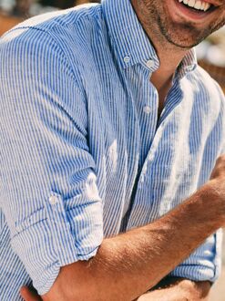 Overhemd Linnen Streep Lichtblauw