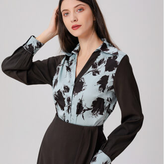 Overhemd met bloemenprint van twee materialen Blauw