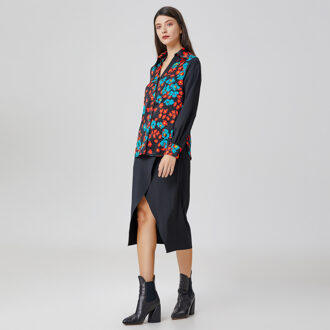 Overhemd met bloemenprint van twee materialen - L