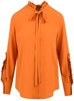 Overhemd met knoopsluiting en decoratieve mouwen Douuod Woman , Orange , Dames - S,Xs,2Xs