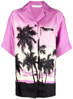 Overhemd met zonsondergangprint en Cubaanse kraag Palm Angels , Multicolor , Dames - Xl,M