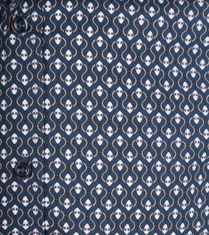 Overhemd Print Navy Donkerblauw - 3XL,M,XXL