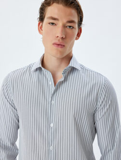 OVERHEMDEN LANGE MOUW Halve Italiaanse kraag Lange mouw Overhemd Grijs