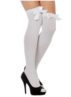 Overknee kousen met strik - wit - dames - one size - Oktoberfest/Tirol thema