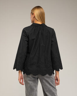 Overmaatse blouse met borduursel op de mouwen Zwart - One Size