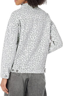 Overmaatse Denim Jacket met Luipaardprint Wit
