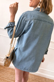 Overmaatse Denim Shirt Relaxed Fit Lichtgrijs