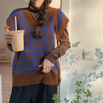 Oversize Gebreide Vest Zachte Zus College Wind Trui V-hals Mouwloze Plevier Retro Losse Vrouwen Vest Jas koffie vest enkel en alleen