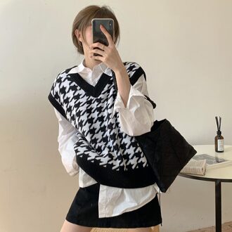 Oversize Gebreide Vest Zachte Zus College Wind Trui V-hals Mouwloze Plevier Retro Losse Vrouwen Vest Jas zwart vest enkel en alleen