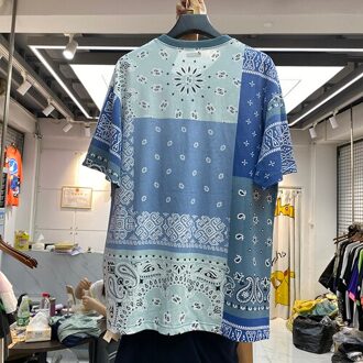 Oversize Kapital Man T-shirt Mannen Vrouwen Tianzhu Kapital Tee Terug Cashew Bloem Patchwork Tops Vlaggen Korte Mouw Blauw / M