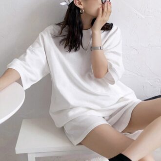 Oversize Trainingspak Vrouwen Casual Katoenen Shirt Broek Set Vrouwelijke Sportkleding 2 Stuks Set Vrouwen Trainning Oefening Sets Uniform Xl / wit