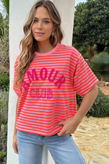 Oversized Amour Striped T-shirt Neon Oranje