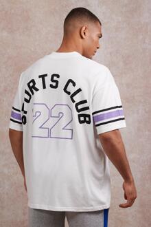 Oversized Baseball T-Shirt Met V-Hals, Ecru - L