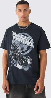 Oversized Black Panther Biker License T-Shirt, Black - M