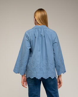 Oversized blouse met borduurwerk op de mouwen Blauw - One Size