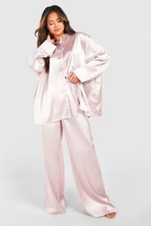 Oversized Blush Satin Pyjama Set, Blush - 8