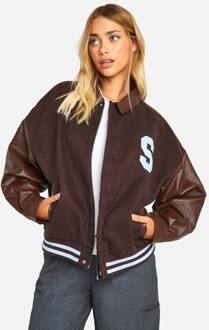 Oversized Bomberjack Met Nep-Leren Mouwen, Chocolate - 42
