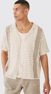 Oversized Boxy Open Stitch Stripe Knit Shirt In Ecru, Ecru - L