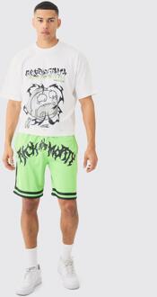 Oversized Boxy Rick And Morty License T-Shirt And Mesh Short Set, Green