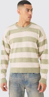 Oversized Boxy Stripe Knit Sweater In Green, Green - XS