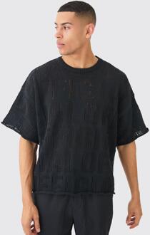 Oversized Branded Open Stitch T-Shirt In Black, Black - L