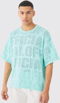 Oversized Branded Open Stitch T-Shirt In Light Blue, Light Blue - XL