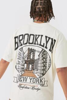 Oversized Brooklyn Stencil Washed T-Shirt, Ecru - M