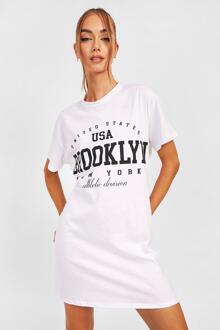 Oversized Brooklyn T-Shirtjurk Met Tekst, White - 44