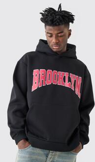 Oversized Brooklyn Varsity Hoodie, Black - L