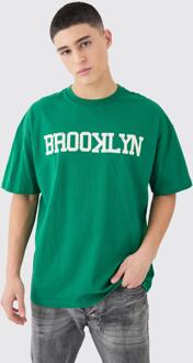Oversized Brooklyn Varsity T-Shirt, Dark Green - S