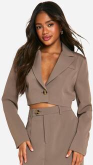 Oversized Cropped Boxy Tailored Blazer, Mocha - 40
