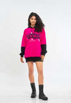 oversized damesjurk met capuchon en logo op de rug Fuchsia - XS