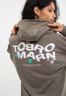 oversized damesjurk met capuchon en logo op de rug Groen - S