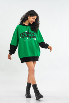 oversized damesjurk met capuchon en logo op de rug Groen - XS