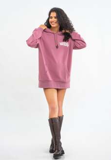 oversized damesjurk met capuchon en logo op de rug Roze