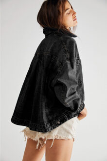 Oversized Denim Jacket Lange Mouwen Donkergrijs
