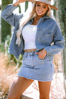 Oversized Denim Jas en Rok Set - maat M Blauw