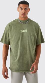 Oversized Dik Gebleekt Geweven T-Shirt Met Badge, Khaki - XS