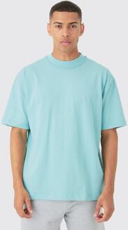 Oversized Dik Gekaard T-Shirt Met Nek, Dusty Blue - L